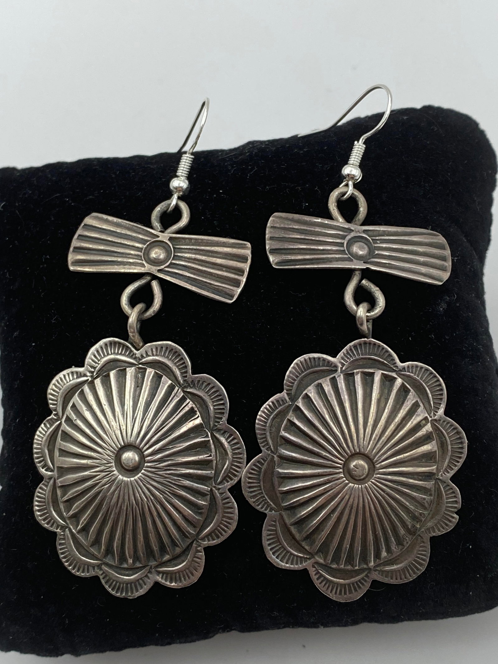 VINTAGE 1980S 2" STERLING NAVAJO CONCHO EARRINGS (1 of 4)