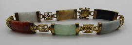 MULTICOLOR JADE BRACELET GOLD ON STERLING SILVER