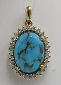 CID 14K GOLD TURQUOISE DIAMOND NECKLACE PENDANT