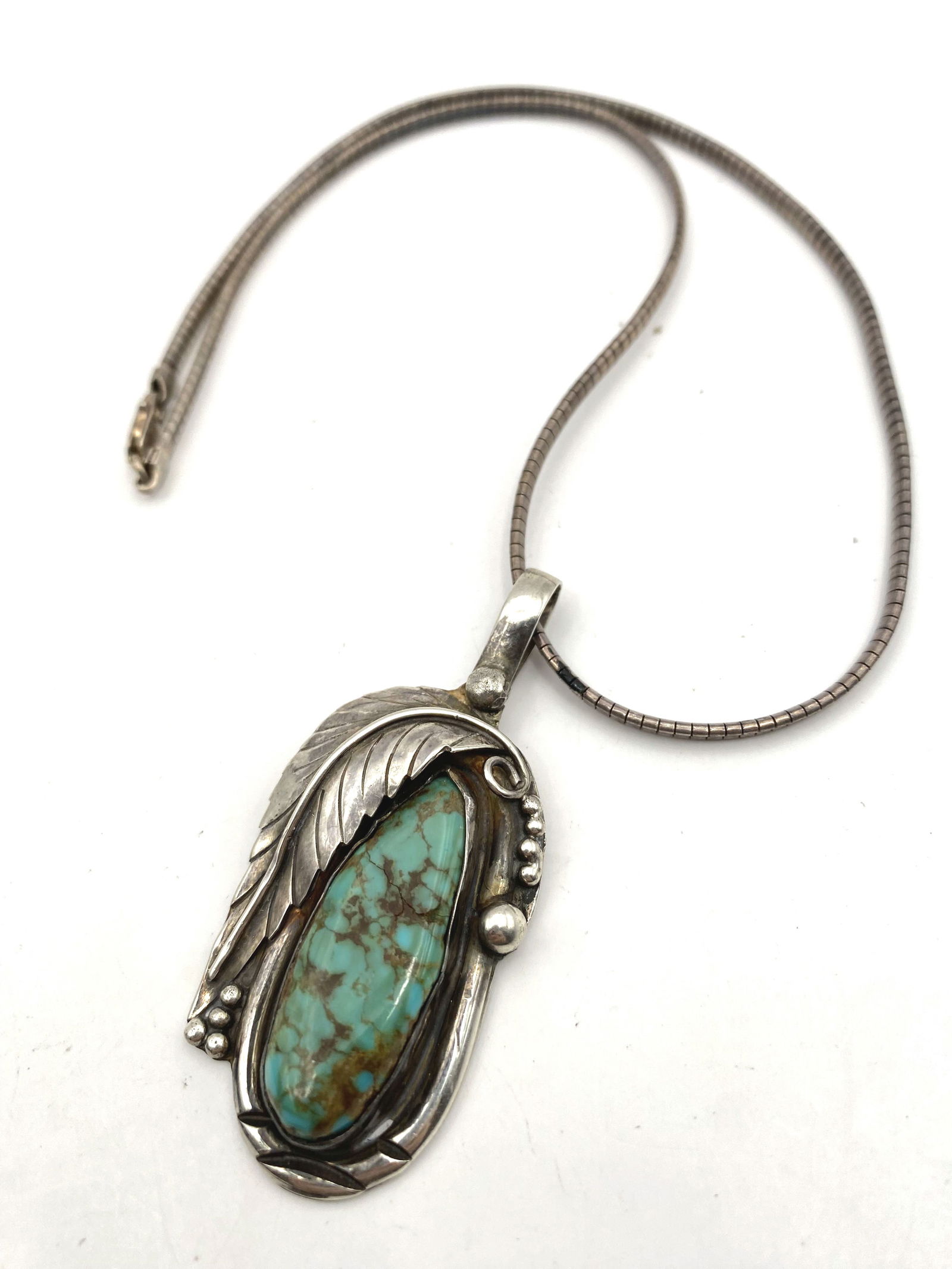 SIGNED RG NAVAJO STERLING TURQUOISE NECKLACE (1 of 4)