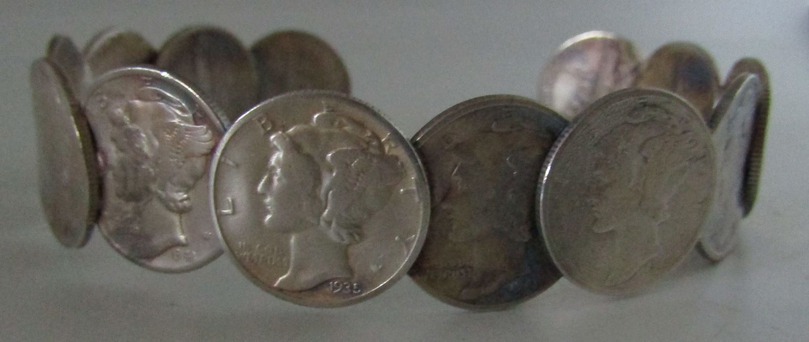 SILVER MERCURY DIME US COIN CUFF BRACELET STERLING (1 of 4)