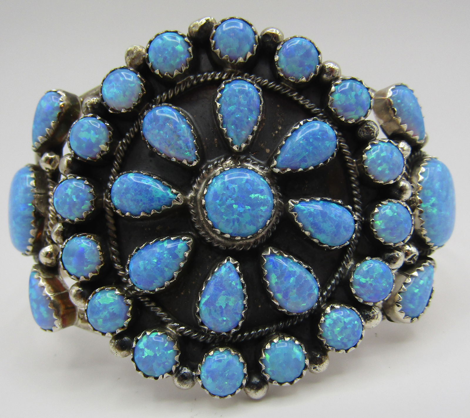 "RB" OPAL CLUSTER CUFF BRACELET STERLING SILVER (1 of 4)