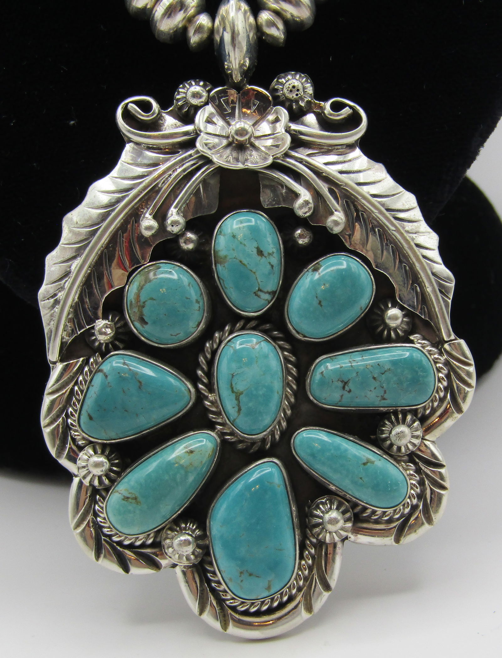 M" TURQUOISE CLUSTER BEAD NECKLACE STERLING SILVER (1 of 6)
