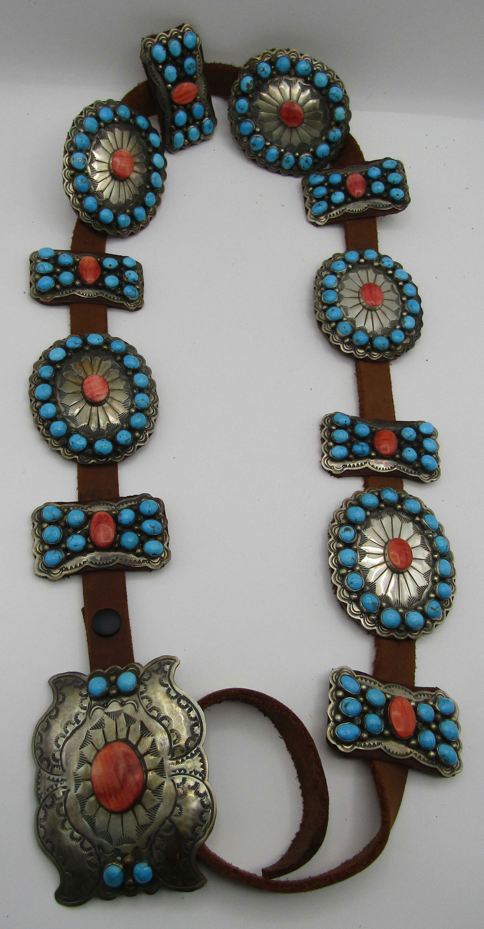 MR" TURQUOISE SOS CONCHO BELT STERLING SILVER 552G (1 of 6)