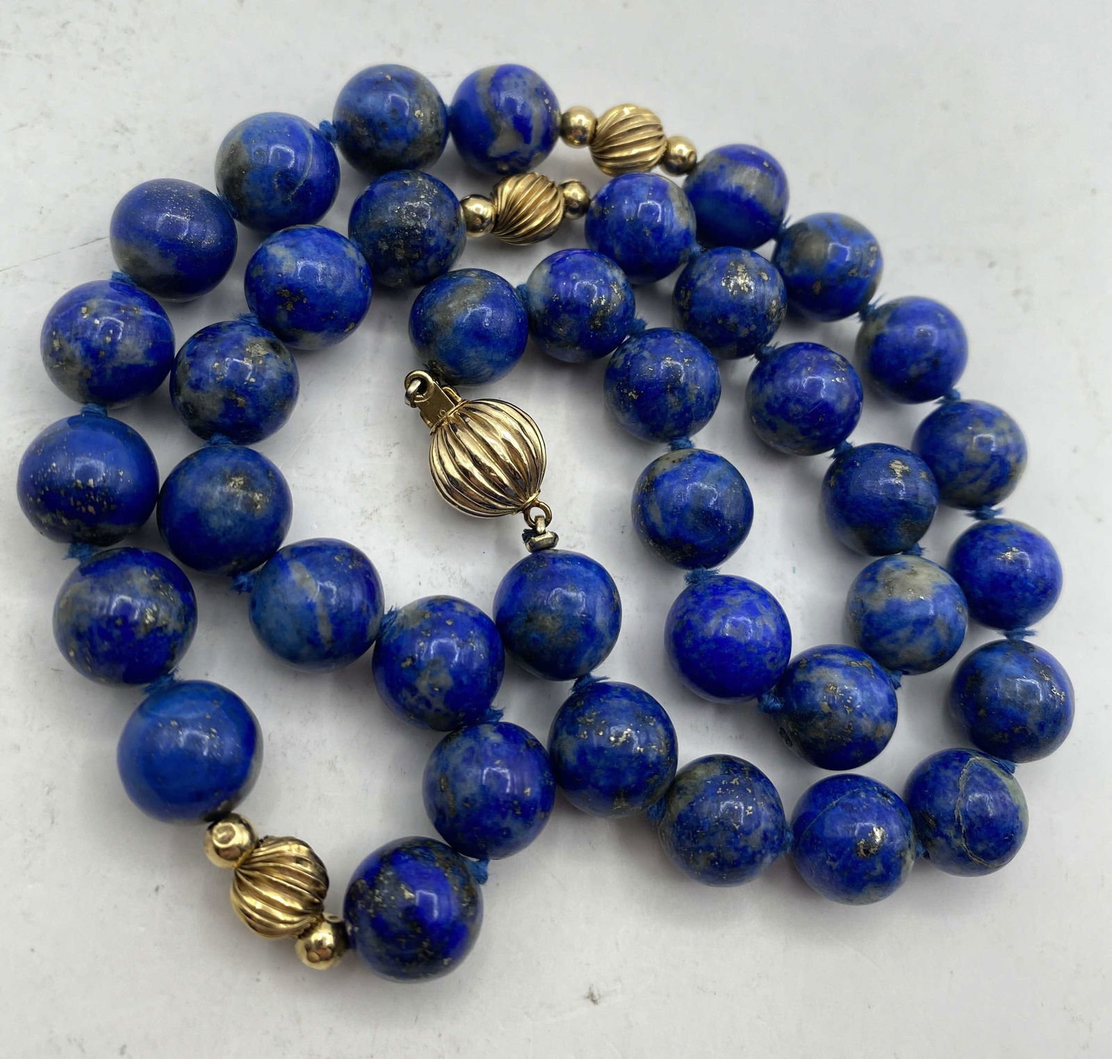 14K SOLID GOLD LAPIZ LAZULI BEADED NECKLACE (1 of 3)