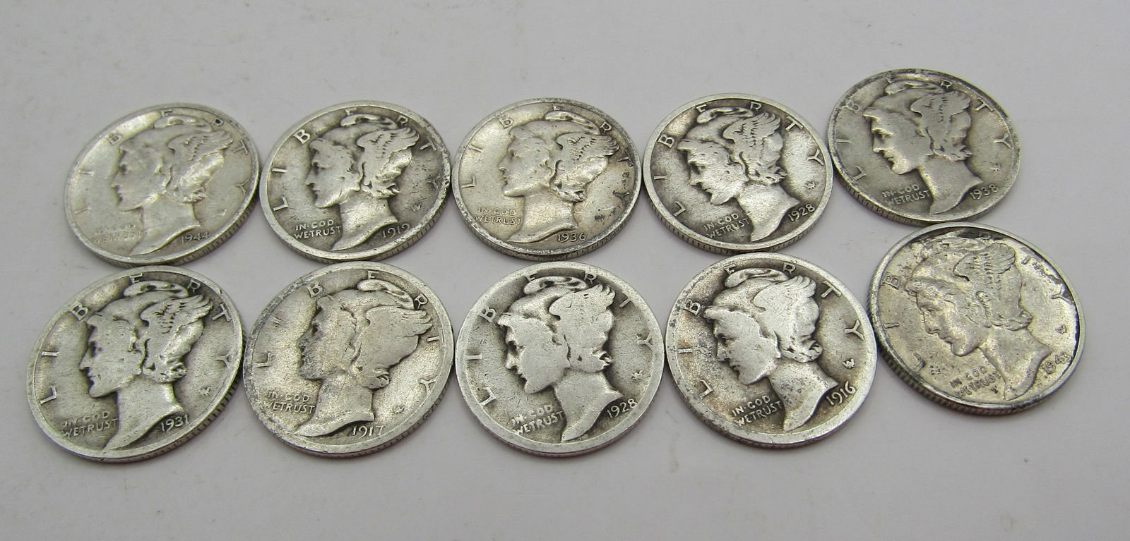 10 SILVER US MERCURY DIME COINS (1 of 2)