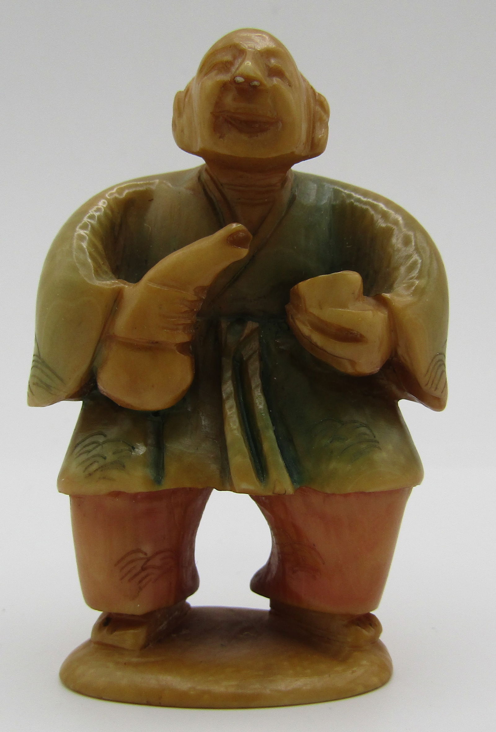 SIGNED & CARVED NETSUKE ELDER POLYCHROME FOSSIL (1 of 7)
