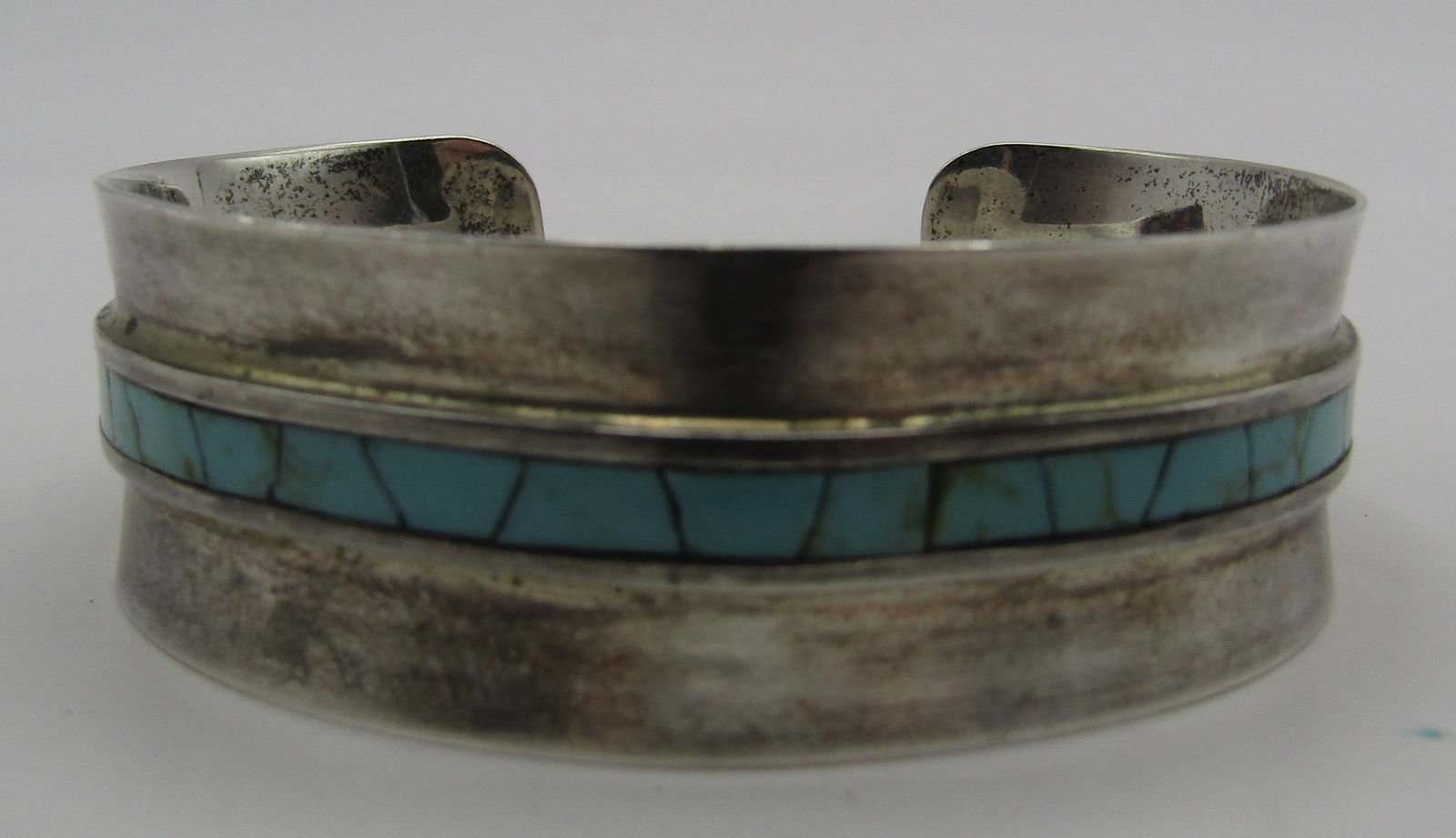 INLAY TURQUOISE CUFF BRACELET STERLING SILVER (1 of 5)