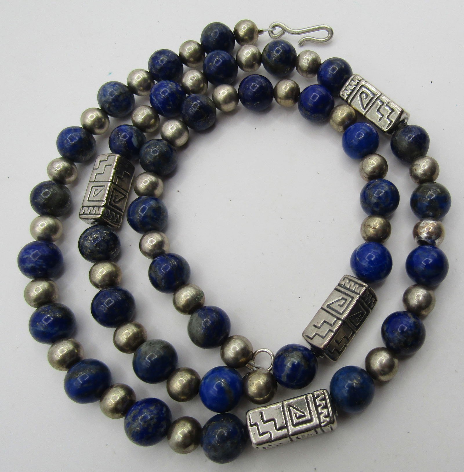 29" 10MM LAPIS 8MM STERLING SILVER BEAD NECKLACE (1 of 3)