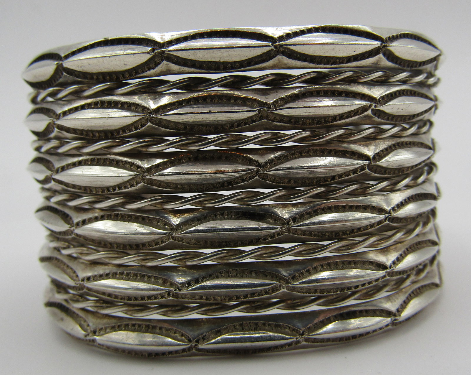 "NT" 6 ROW KNIFE EDGE CUFF BRACELET STERLING SILVE (1 of 6)