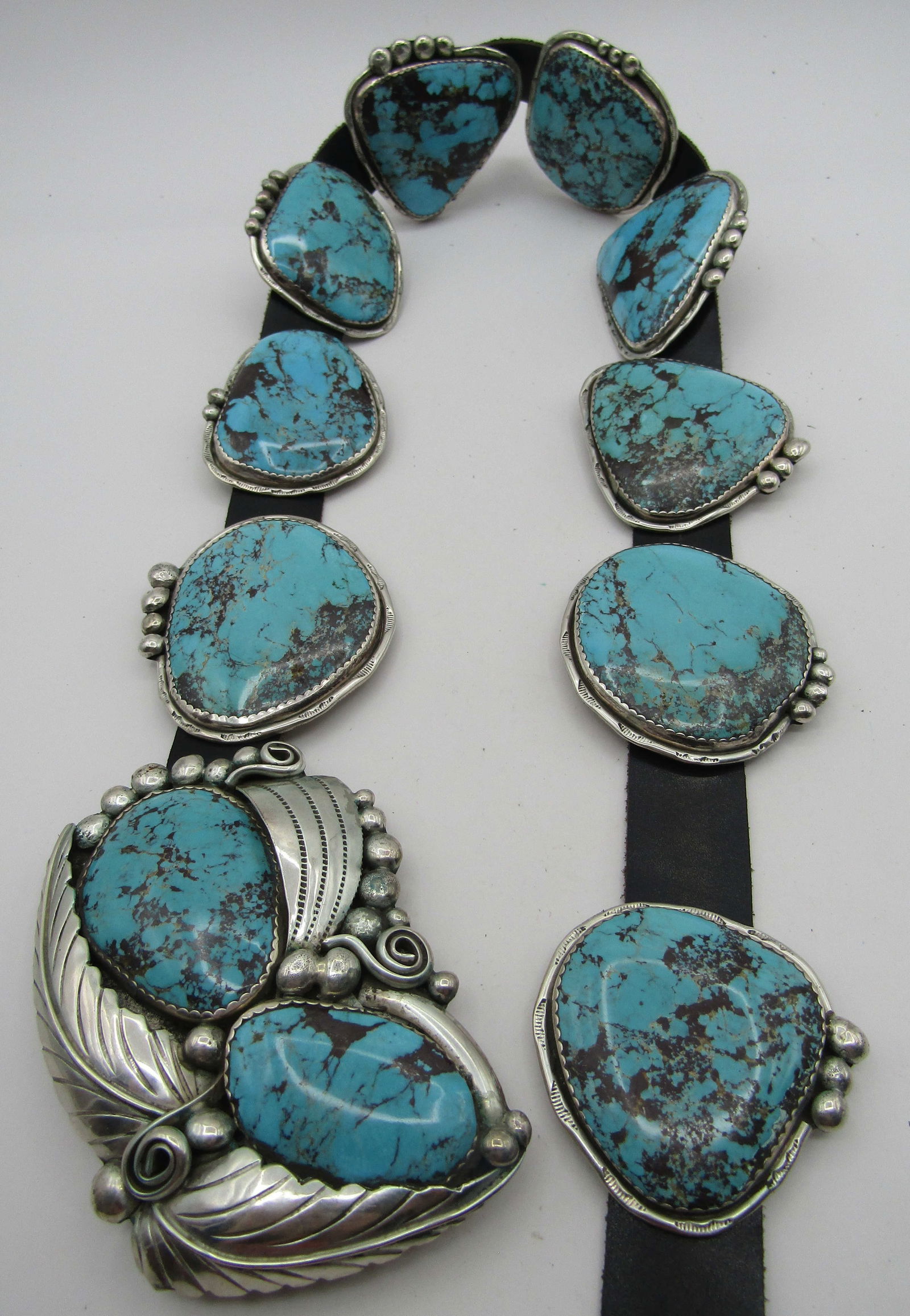 602GR RAY DELGARITO TURQUOISE CONCHO BELT STERLING (1 of 8)