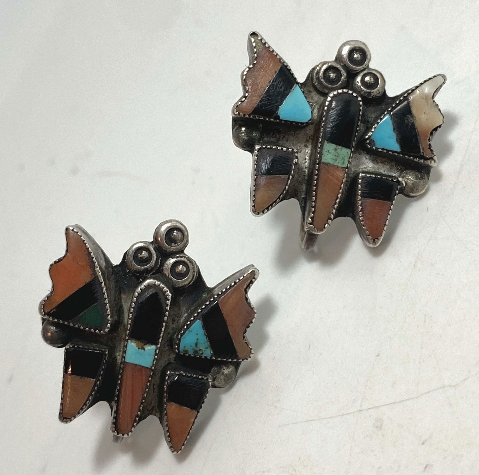 1970'S ZUNI STERLING BUTTERFLY EARRINGS TURQUOISE (1 of 4)