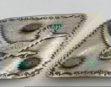 Important Vintage Native American Zuni Filbert Gasper Turquoise Sterling Silver Buckle Old Important Vintage Native American Zuni Filbert Gasper Turquoise Sterling Silver Buckle Old