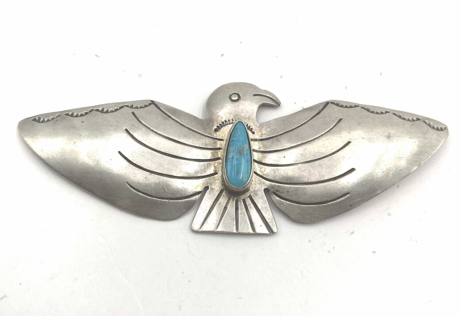3" NATIVE AMERICAN STERLING BIRD PIN BROOCH 11 GRM (1 of 3)