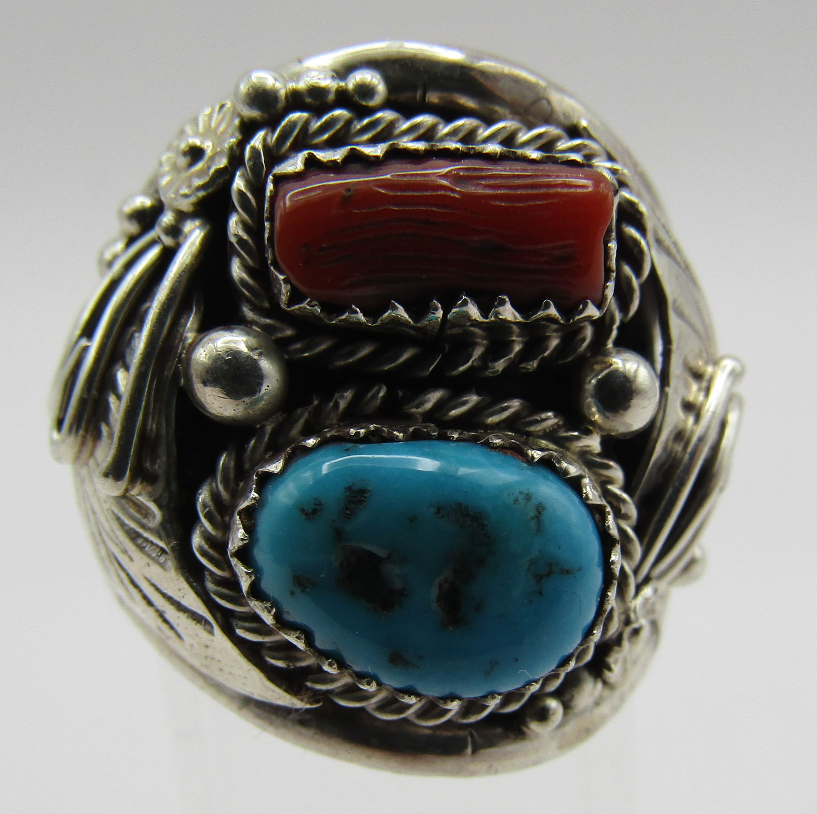 "L SPENCER" TURQUOISE RING STERLING SILVER CORAL (1 of 5)