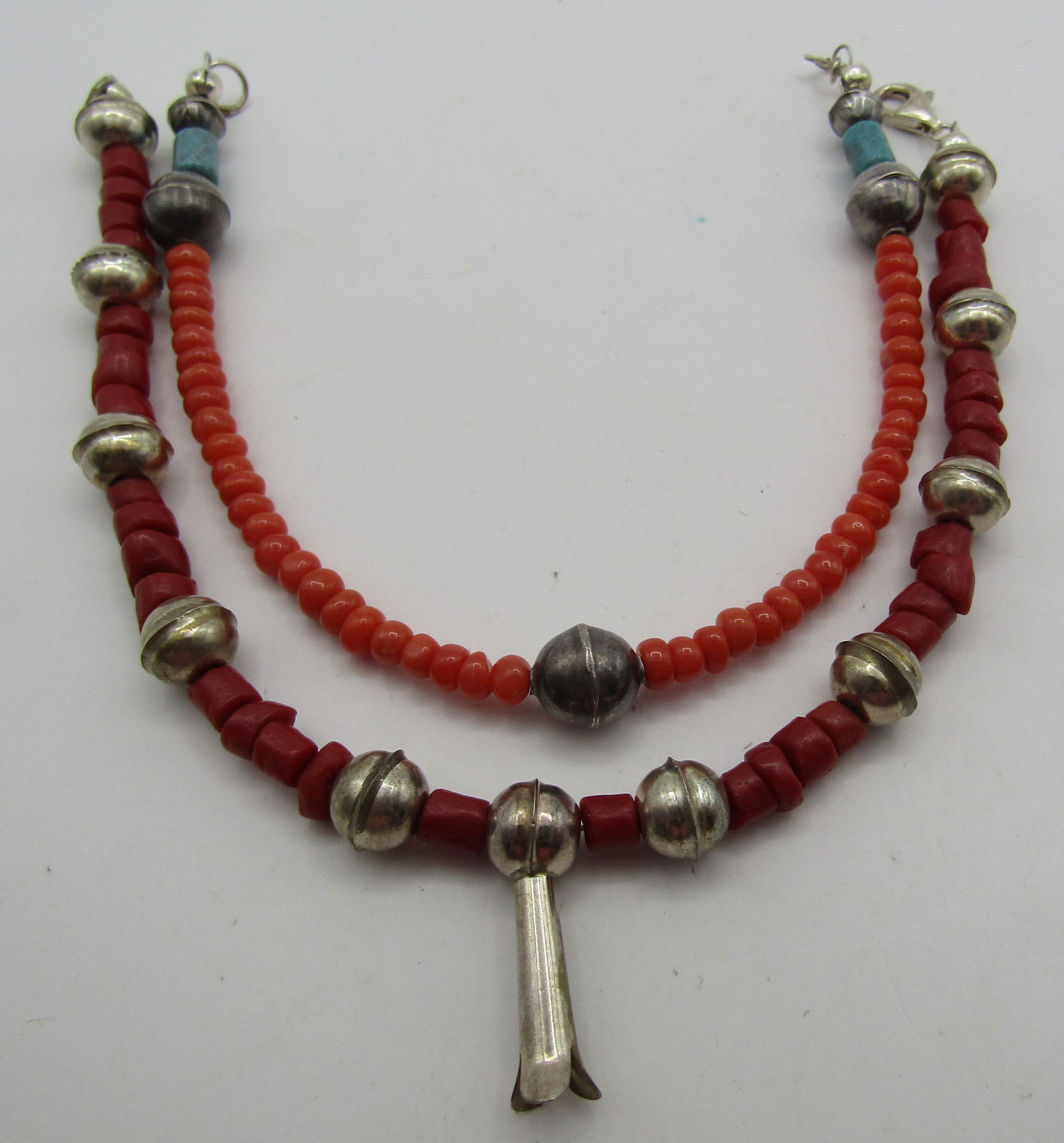 2 CORAL & STERLING SILVER BEAD BRACELETS 8"& 9" (1 of 2)