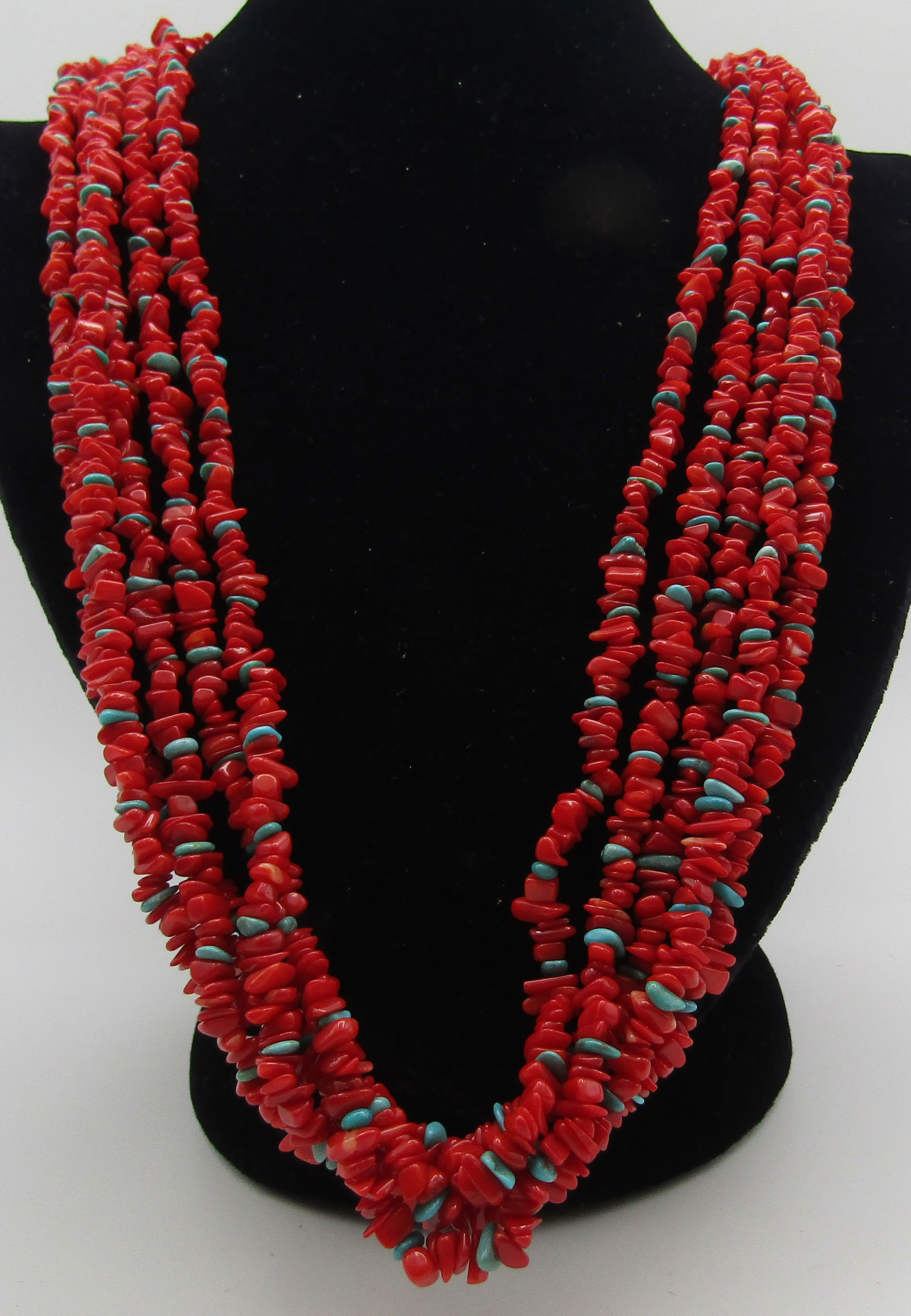 28" 5 STRAND CORAL & TURQUOISE NUGGET NECKLACE (1 of 5)