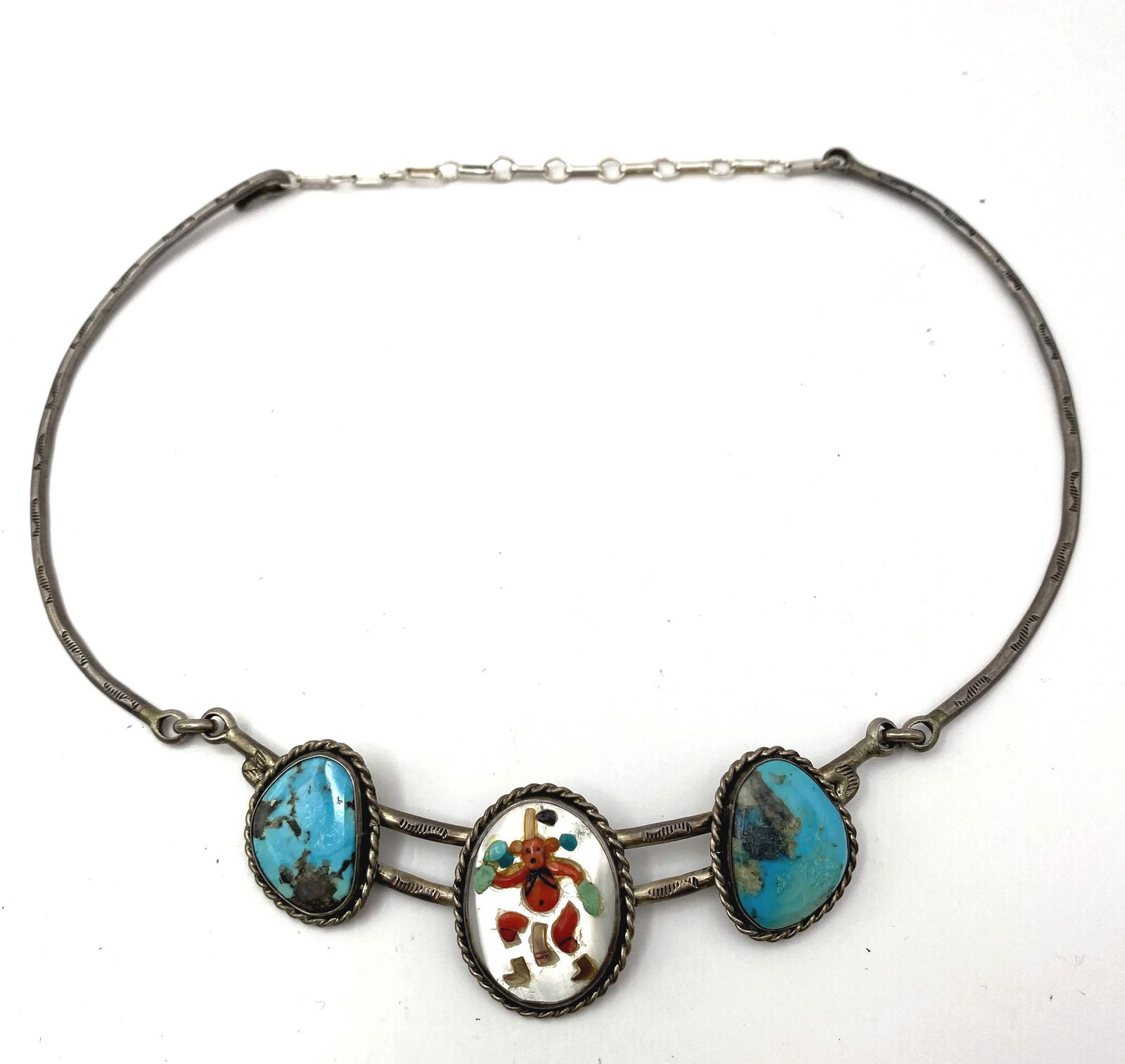 "TW" KACHINA STERLING NAVAJO TURQUOISE NECKLACE (1 of 6)
