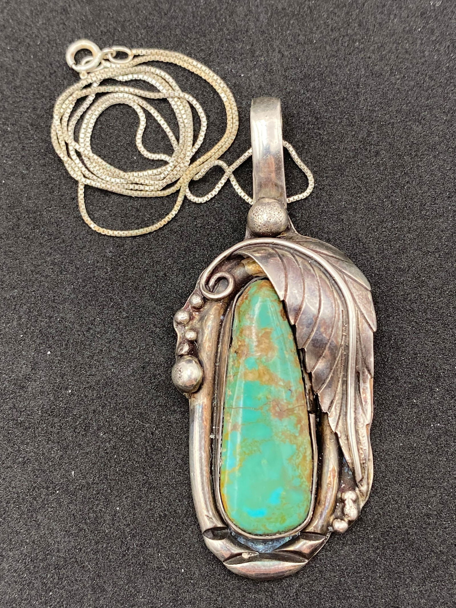 2.5" STERLING NAVAJO TURQUOISE PENDANT NECKLACE (1 of 3)