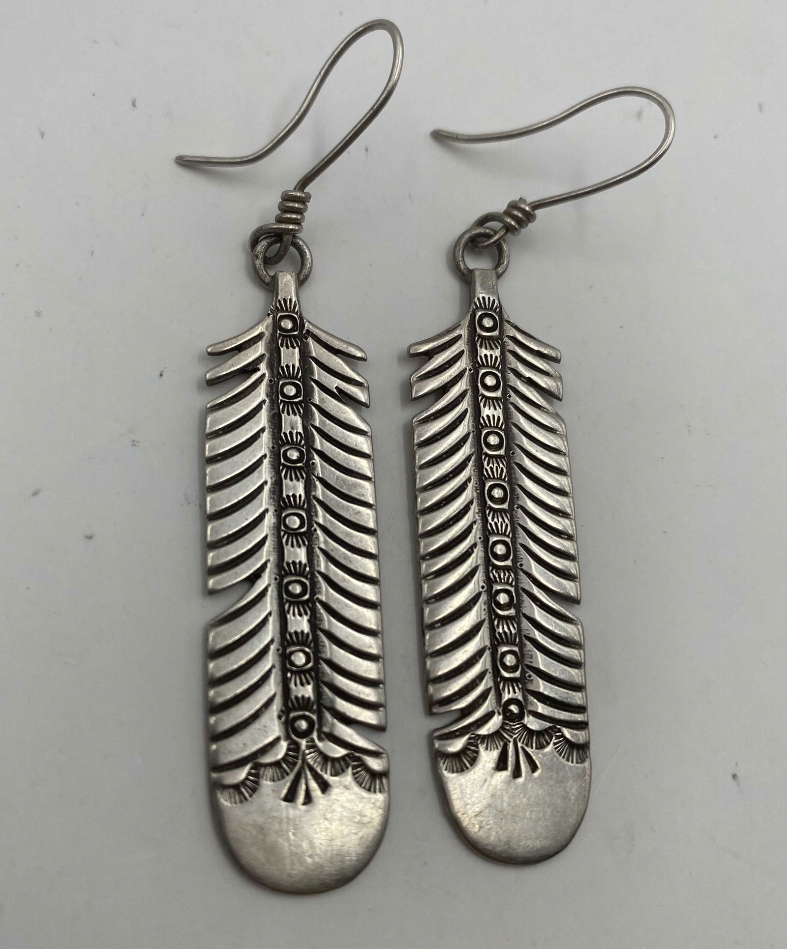 2" "HY" STERLING FEATHER NAVAJO EARRINGS (1 of 4)