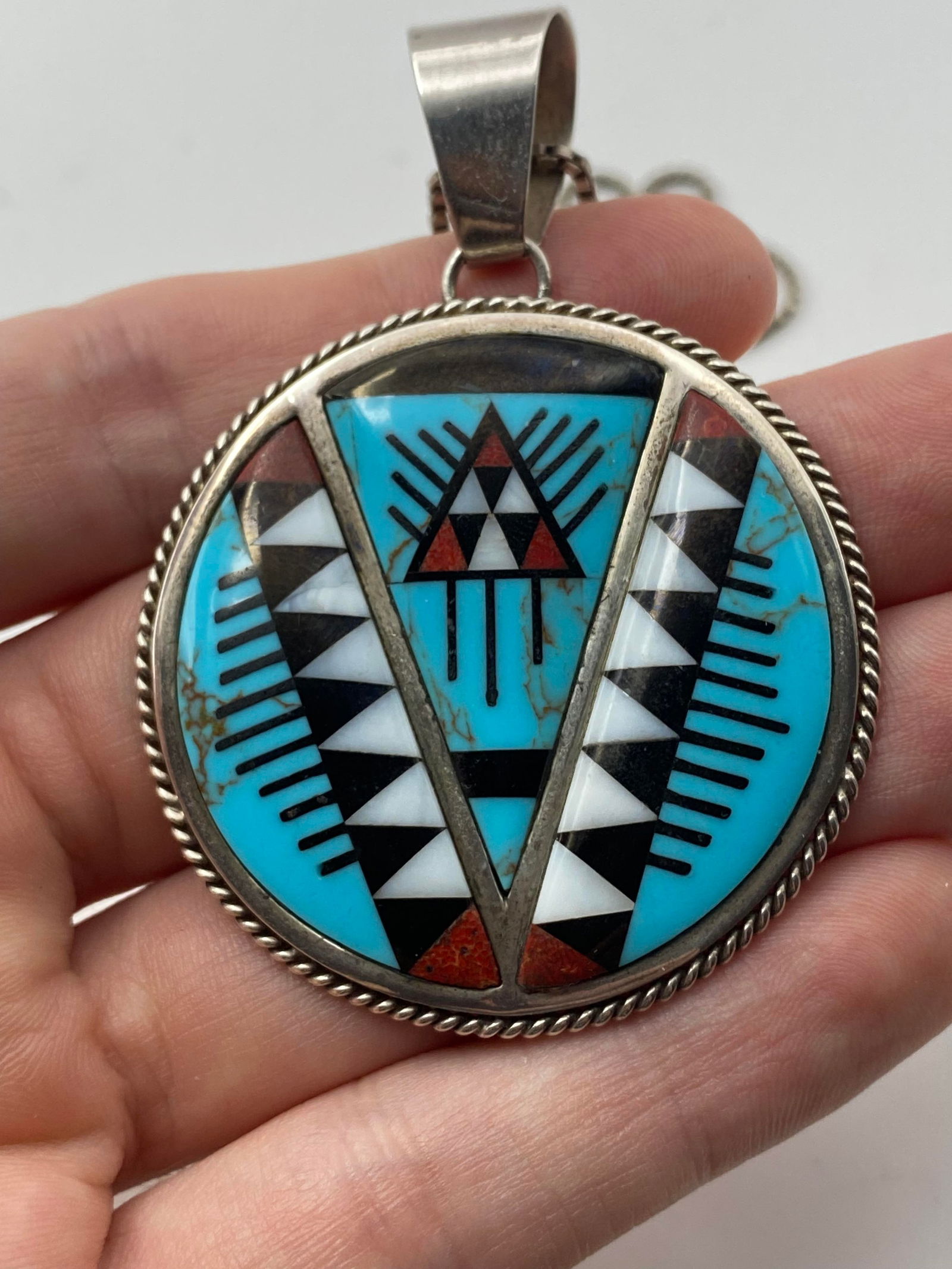 SOUTHWESTERN INLAID STERLING PENDANT NECKLACE (1 of 4)