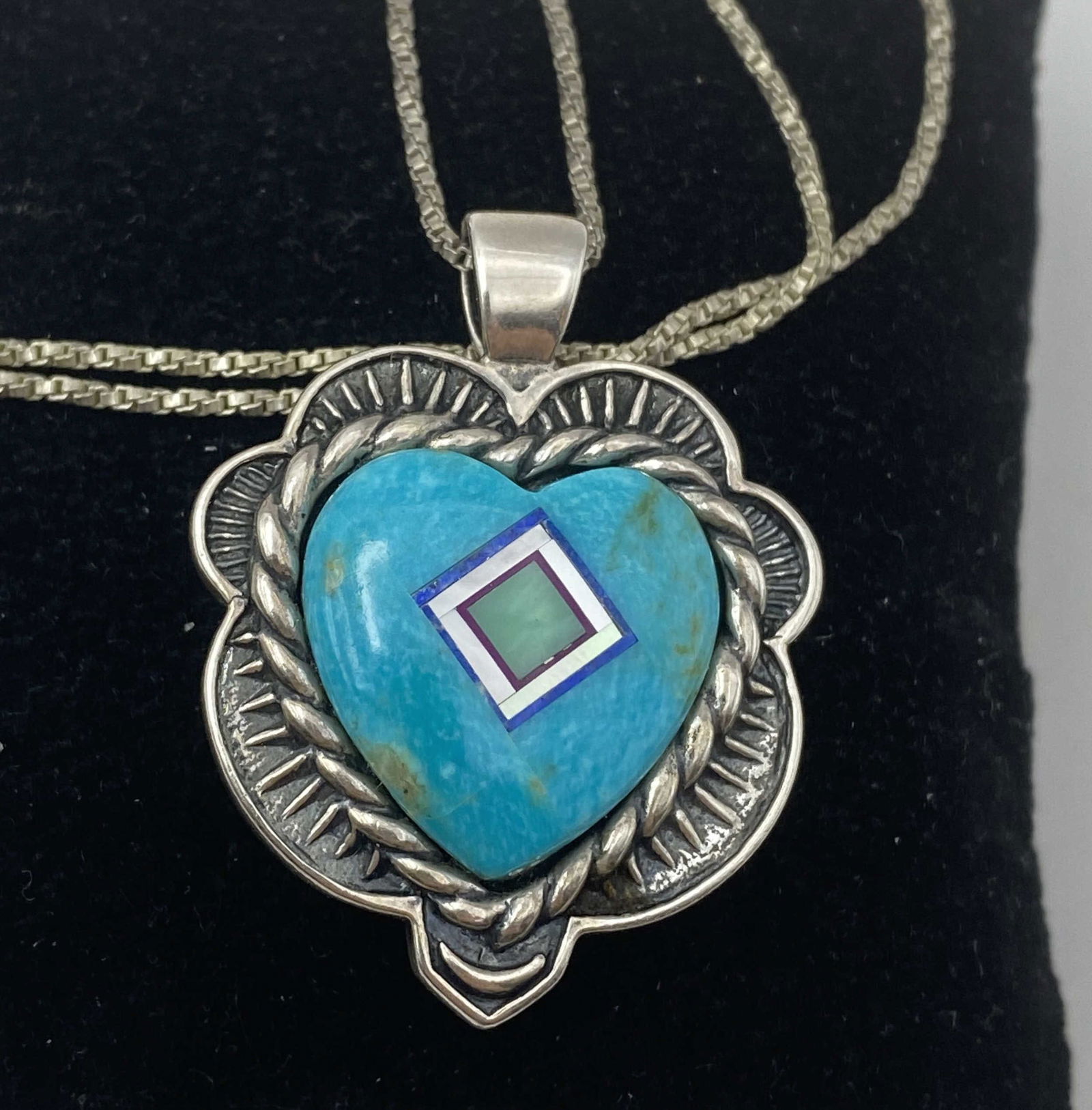 TWO-SIDED INLAID STERLING PENDANT NECKLACE (1 of 3)