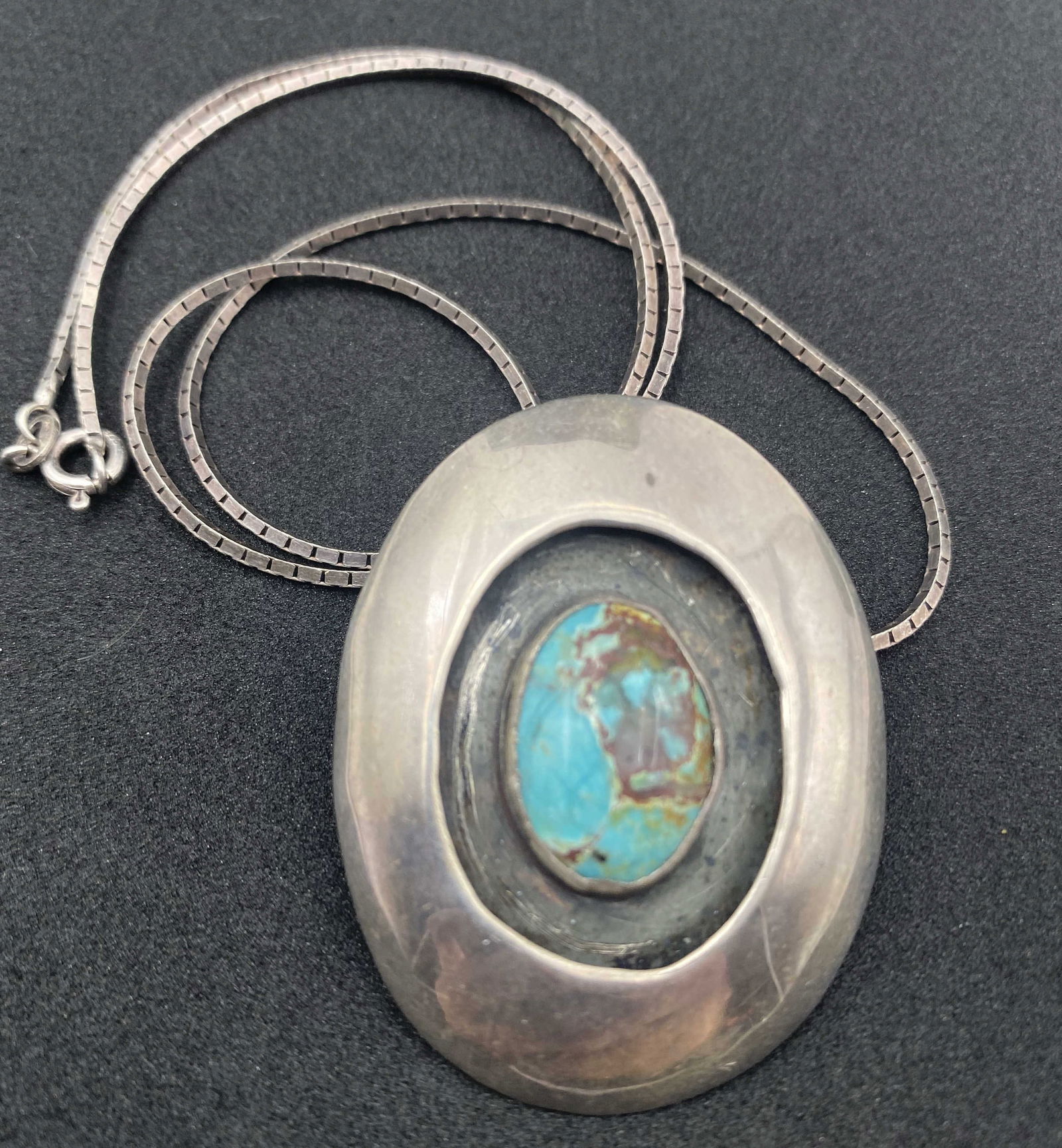 SOUTHWESTERN STERLING TURQUOISE SHADOWBOX NECKLACE (1 of 3)