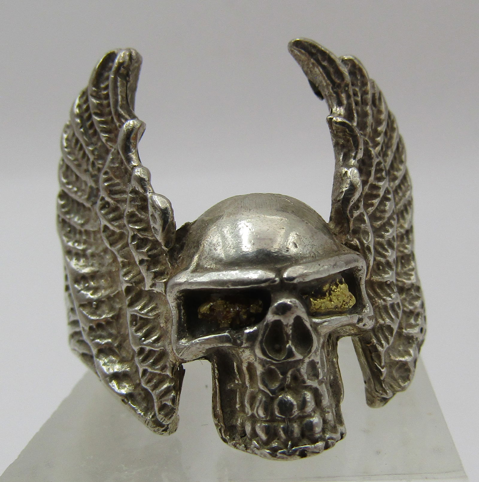 HARLEY DAVIDSON FLYING SKULL RING GOLD & STERLING (1 of 3)