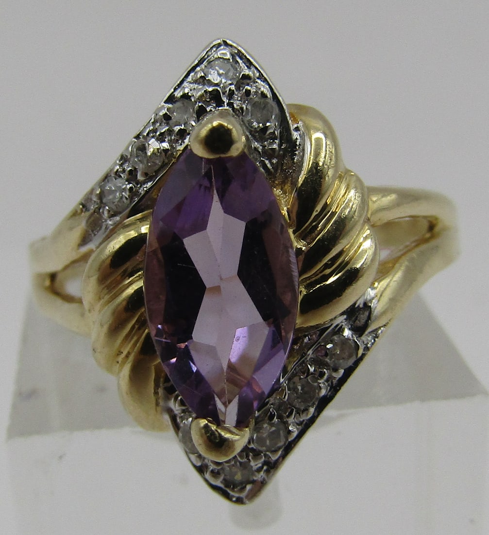 1CT AMETHYST DIAMOND 14K GOLD RING SIZE 5 (1 of 8)