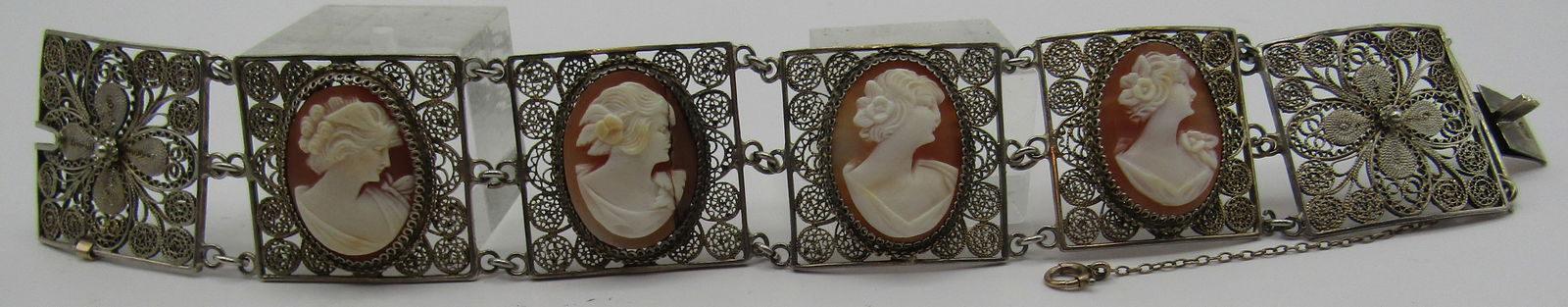 ANTIQUE 4 CAMEO FILIGREE BRACELET STERLING SILVER (1 of 6)