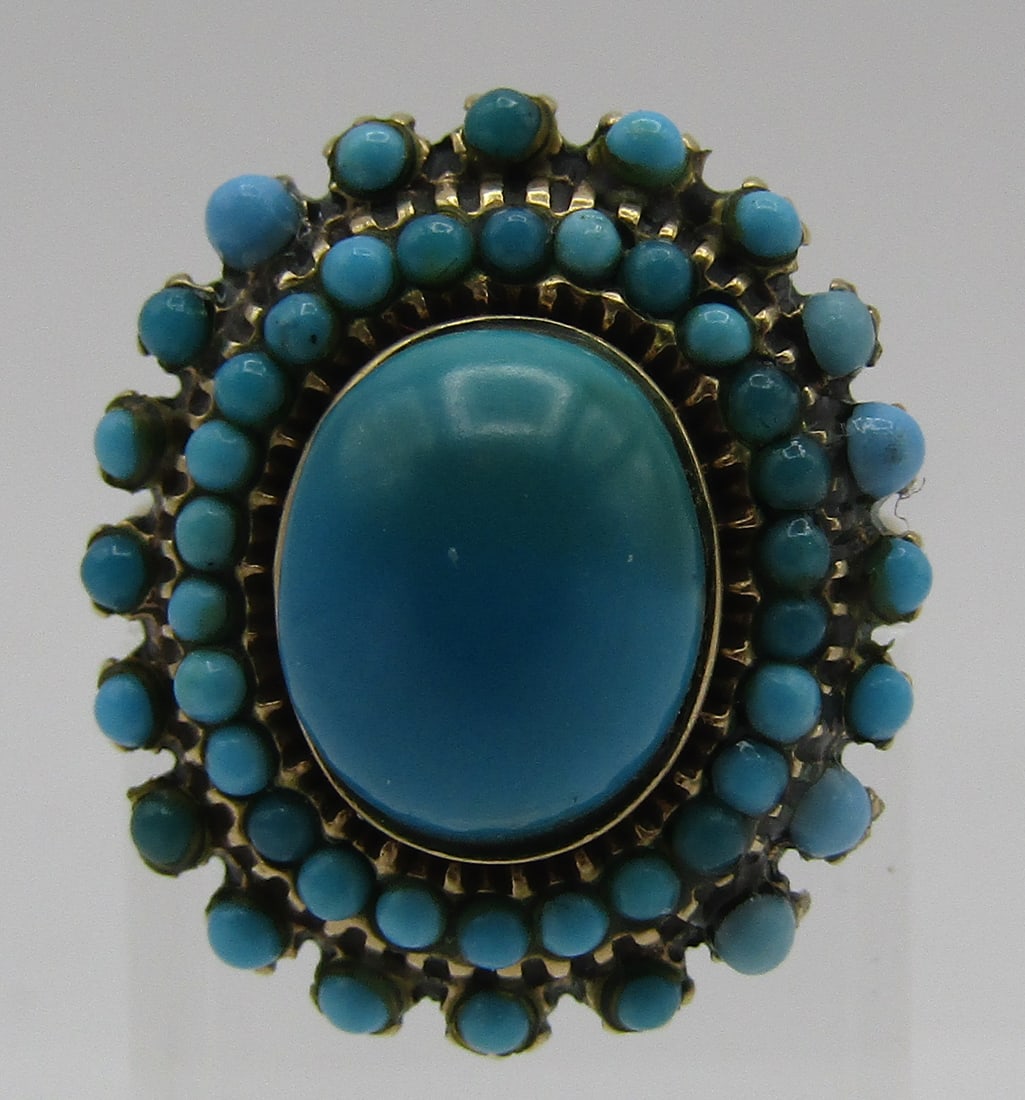 GEM TURQUOISE CLUSTER RING SOLID 10K GOLD SIZE 7 (1 of 6)