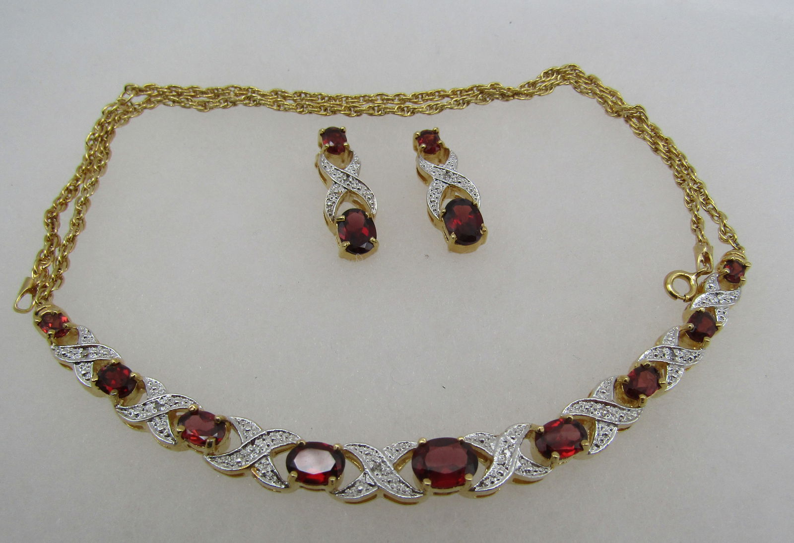 GARNET DIAMOND NECKLACE & EARRINGS GOLD N STERLING (1 of 4)