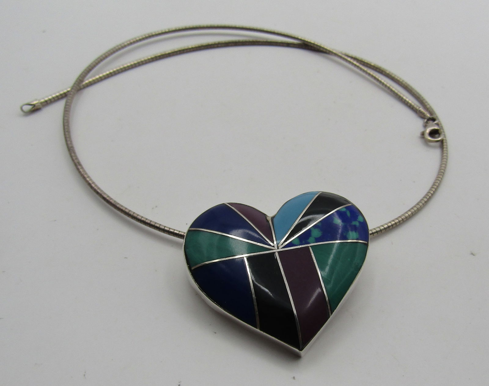 TZ-09 TAXCO INLAY HEART NECKLACE STERLING SILVER (1 of 4)