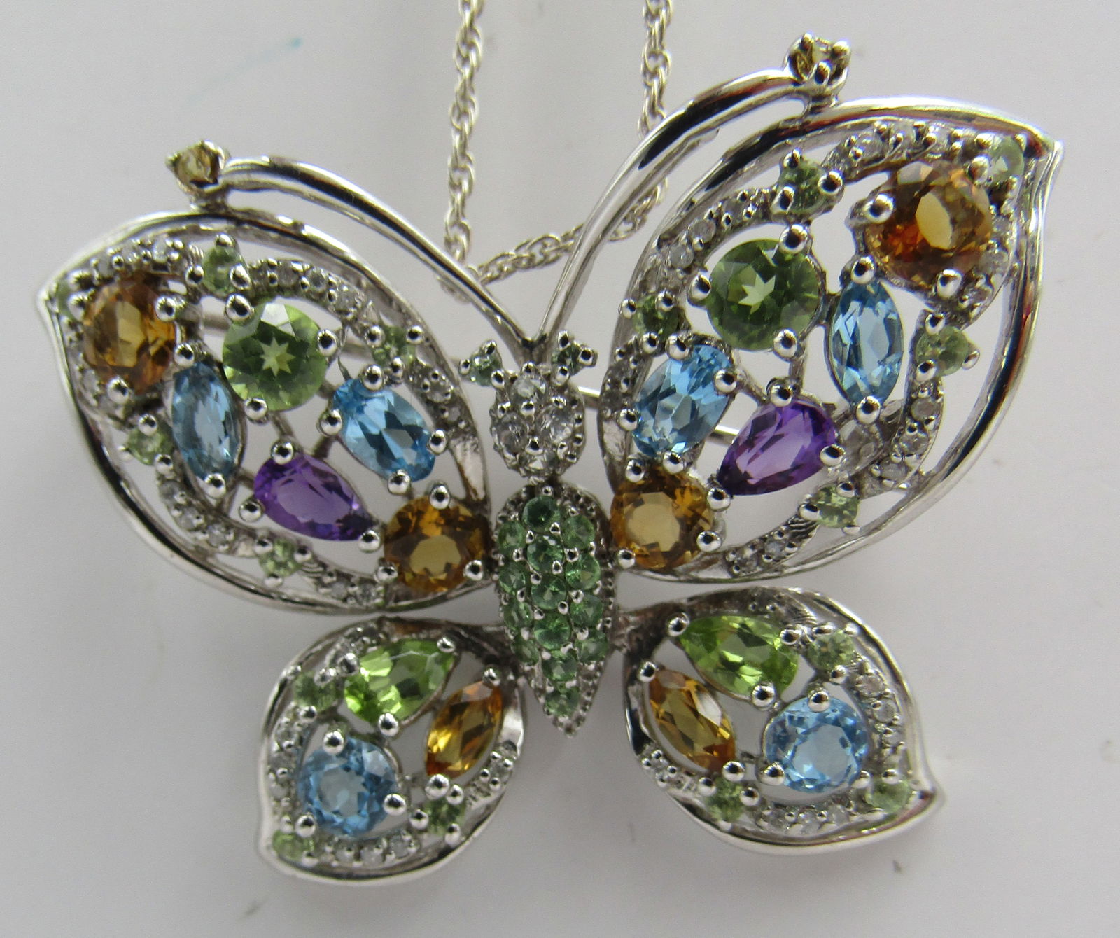 MULTIGEM DIAMOND BUTTERFLY NECKLACE PIN STERLING (1 of 3)