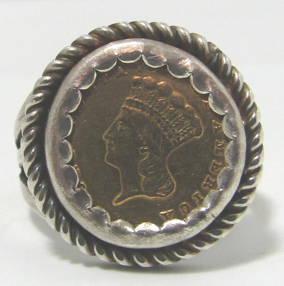 1889 1$ GOLD US COIN RING STERLING SILVER (1 of 5)