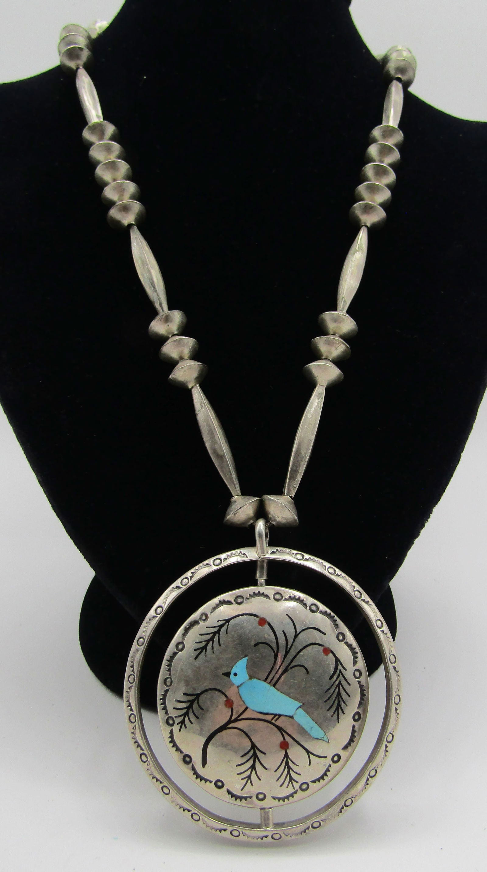 "JL" SPINNER BLUEJAY CARDINAL NECKLACE STERLING SI (1 of 8)