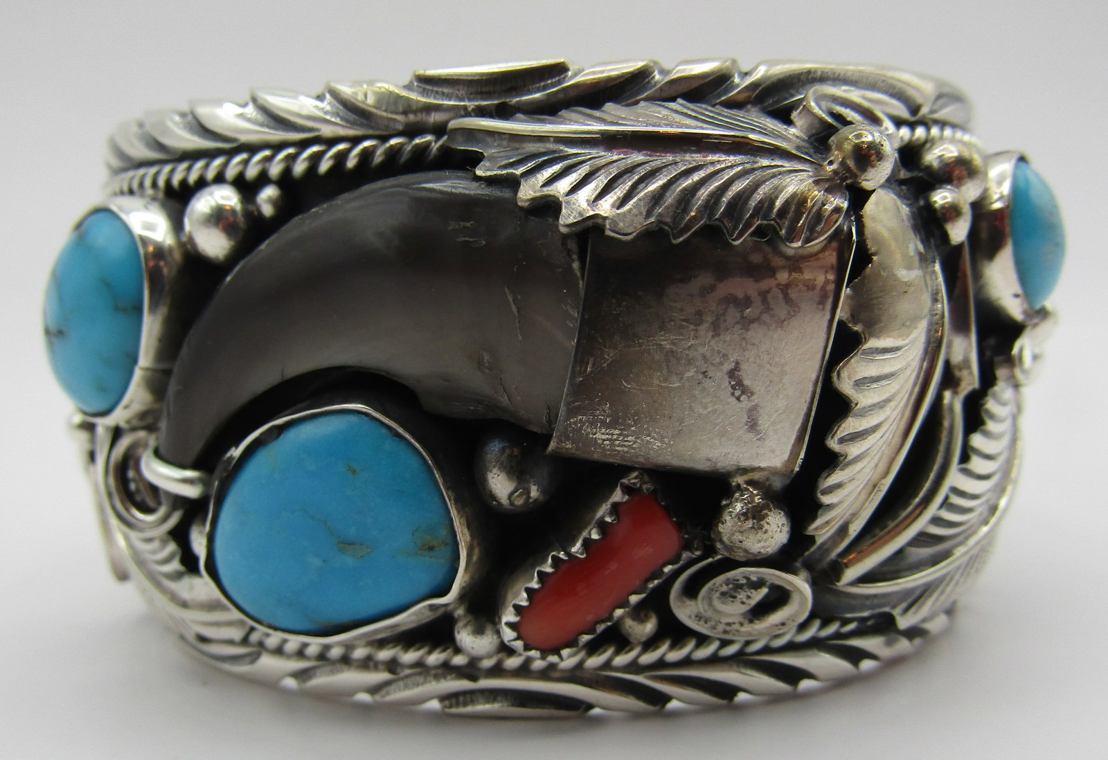 THOMAS BEAR CLAW TURQUOISE CUFF BRACELET STERLING (1 of 6)