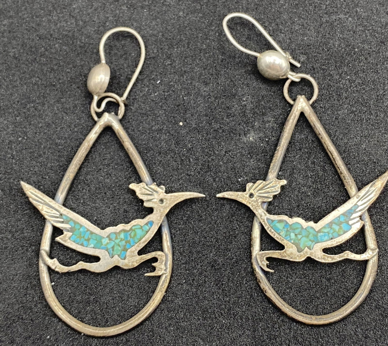 CHARLIE SINGER STERLING TURQUOISE BIRD EARRINGS (1 of 4)