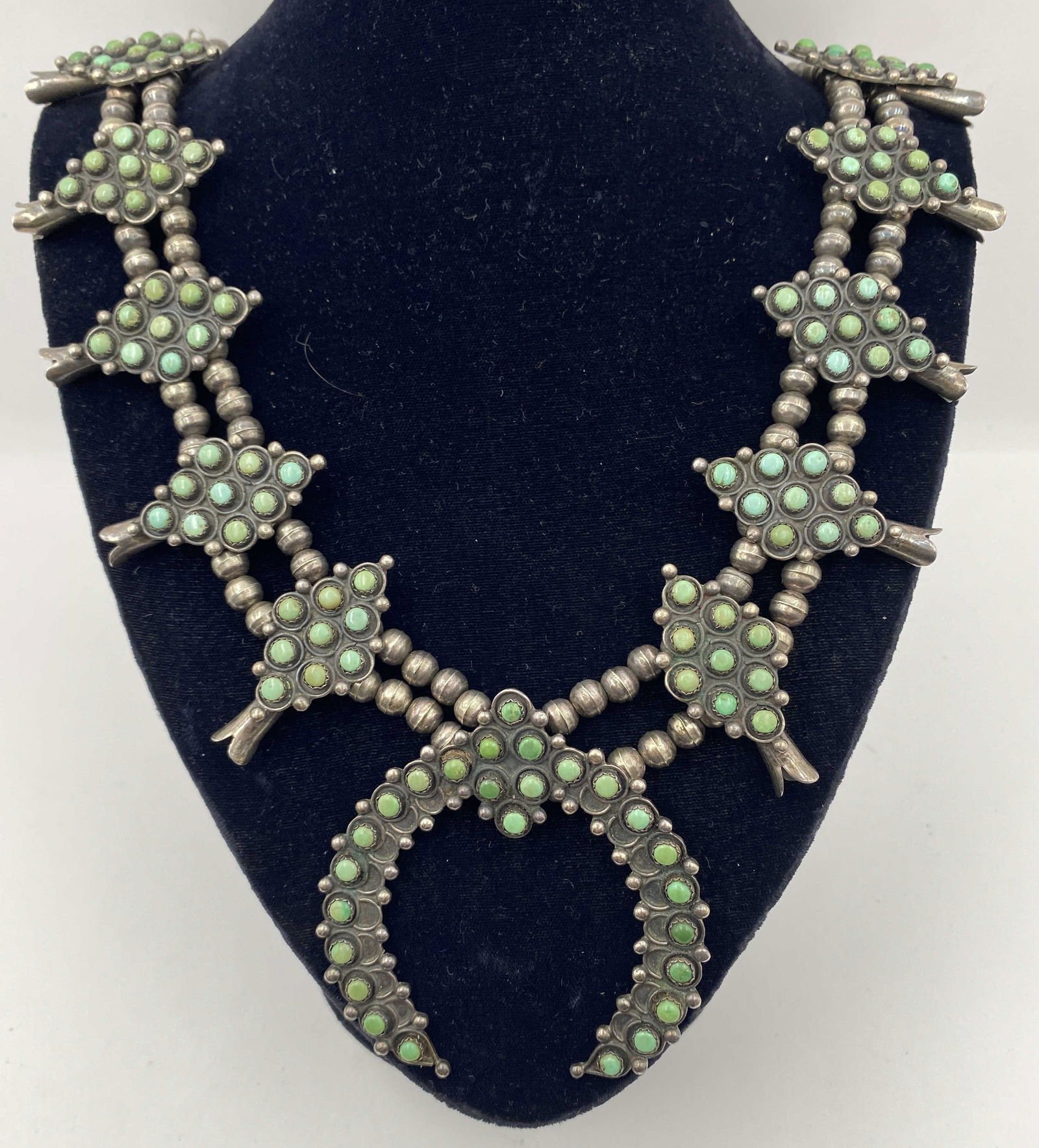 1980S ZUNI STERLING PETIT POINT SQUASH BLOSSOM (1 of 9)