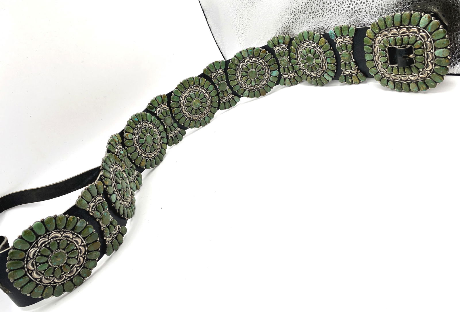 WOW LARGE STERLING TURQUOISE CLUSTER CONCHO BELT (1 of 13)