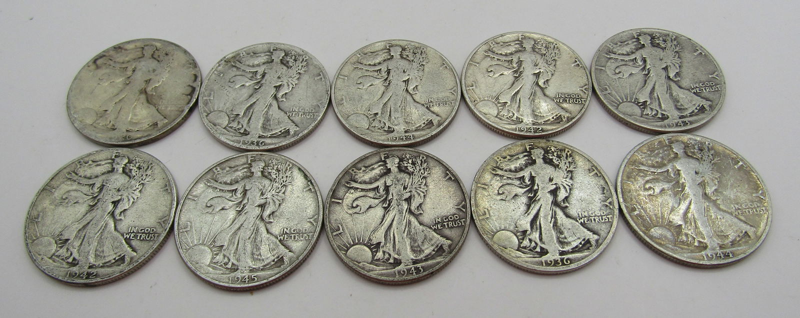 10 US SILVER WALKING LIBERTY HALF DOLLAR COINS (1 of 1)