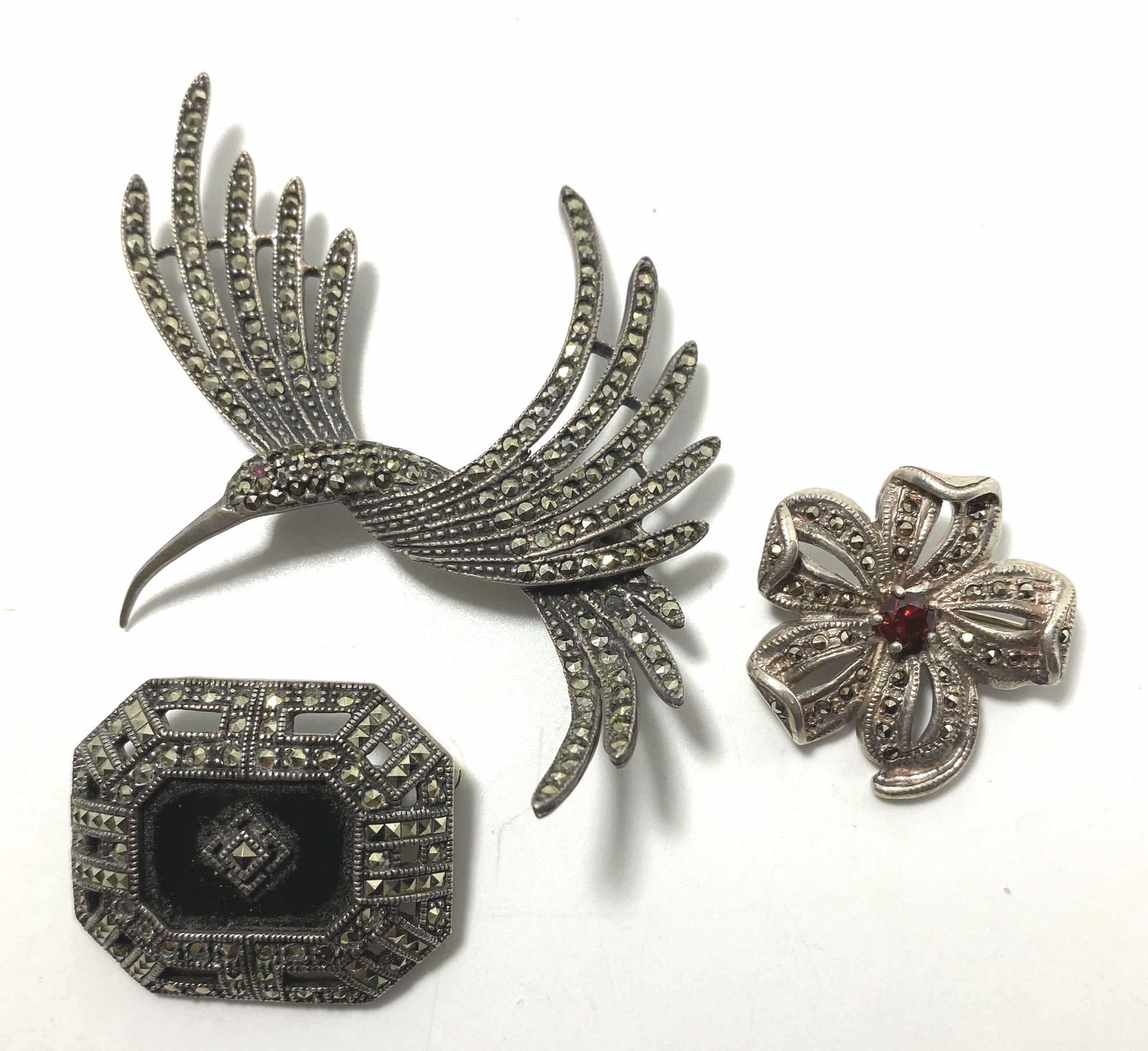 3 STERLING MARCASITE STERLING PINS BROOCHES JJ (1 of 5)