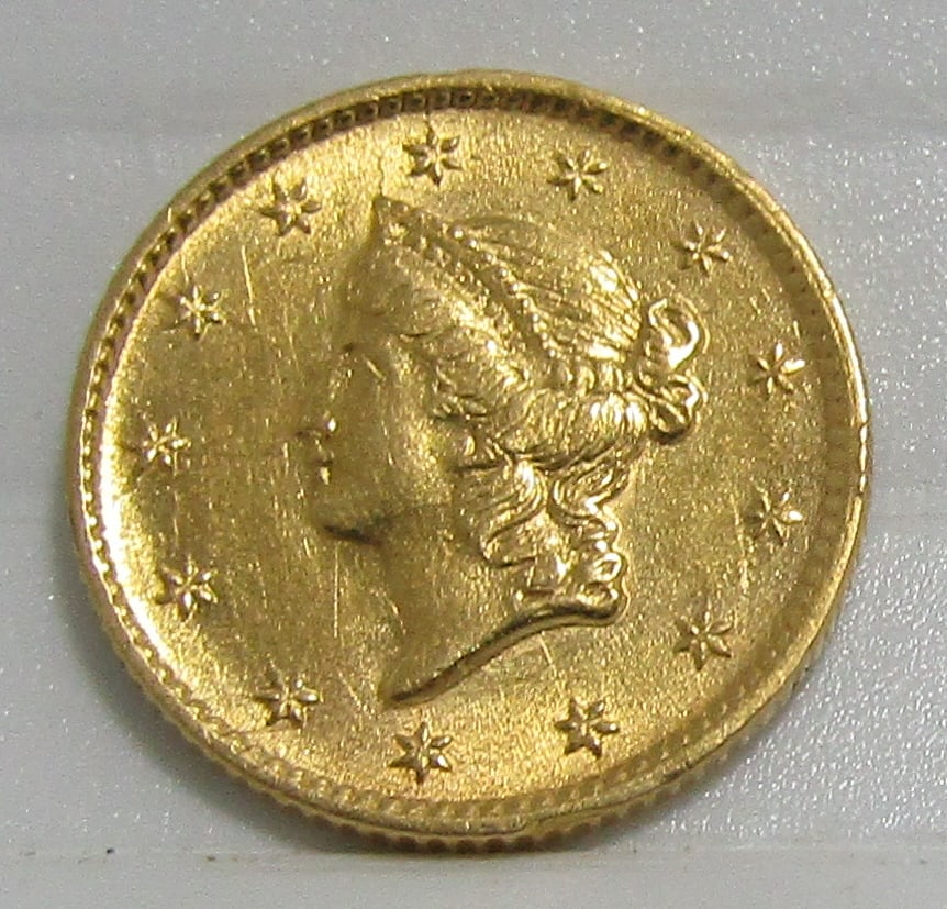 1854 US 1 DOLLAR GOLD COIN UNC (1 of 2)