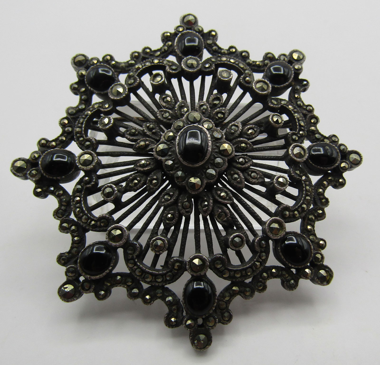 WOW!! ONYX MARCASITE PENDANT & PIN STERLING SILVER (1 of 3)