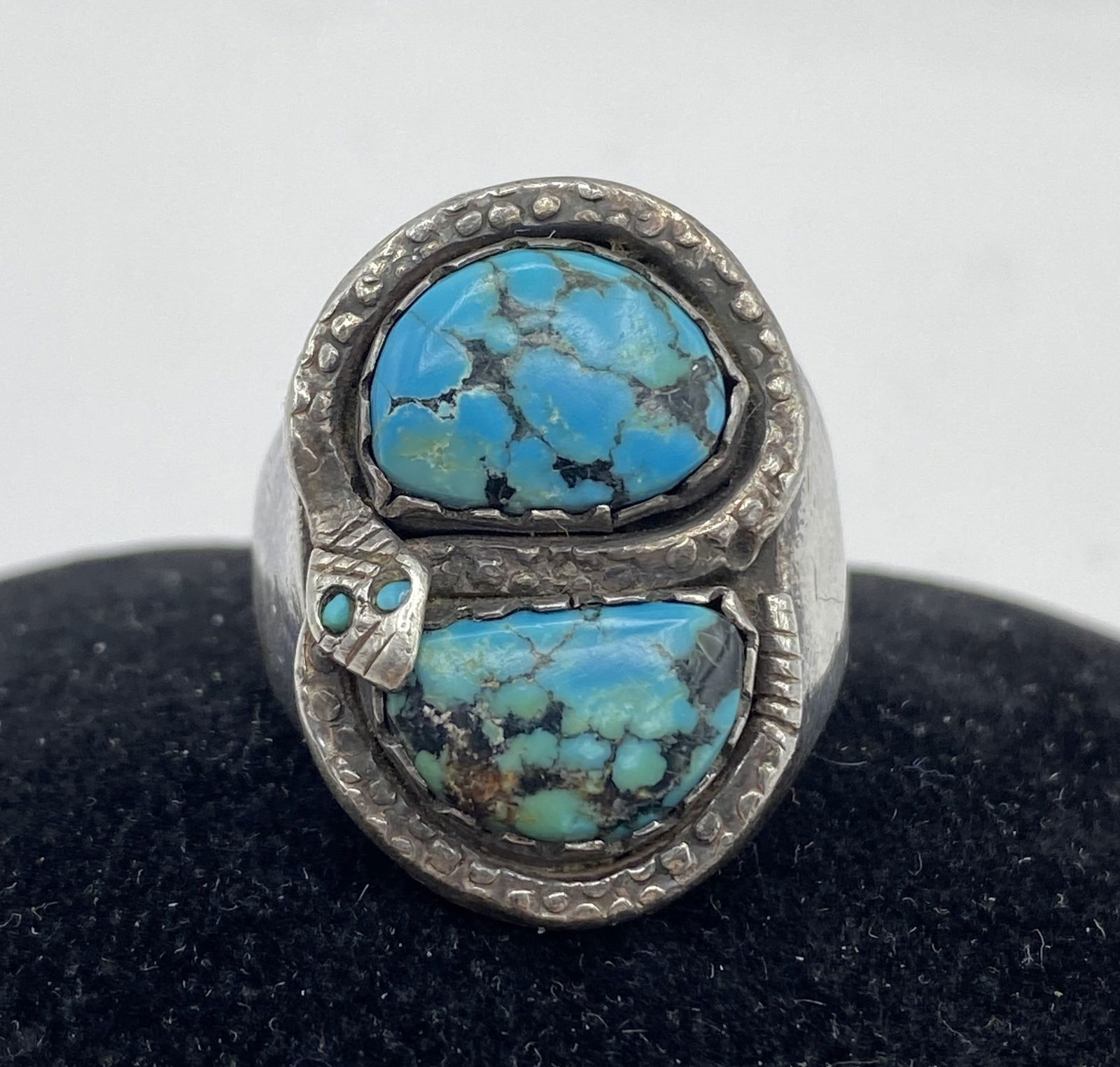 24g ZUNI SNAKE RING SPIDERWEB TURQUOISE STERLING (1 of 4)