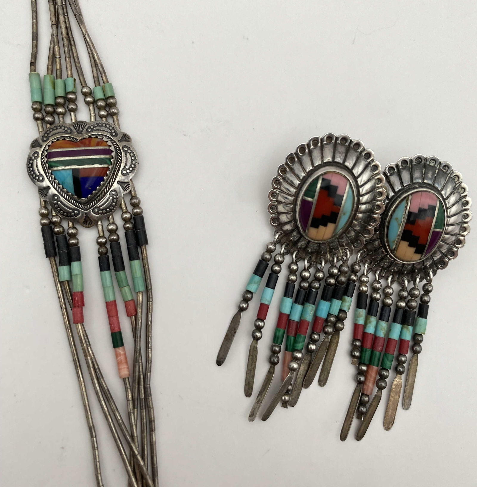 25" STERLING TURQUOISE INLAID NECKLACE EARRINGS (1 of 5)