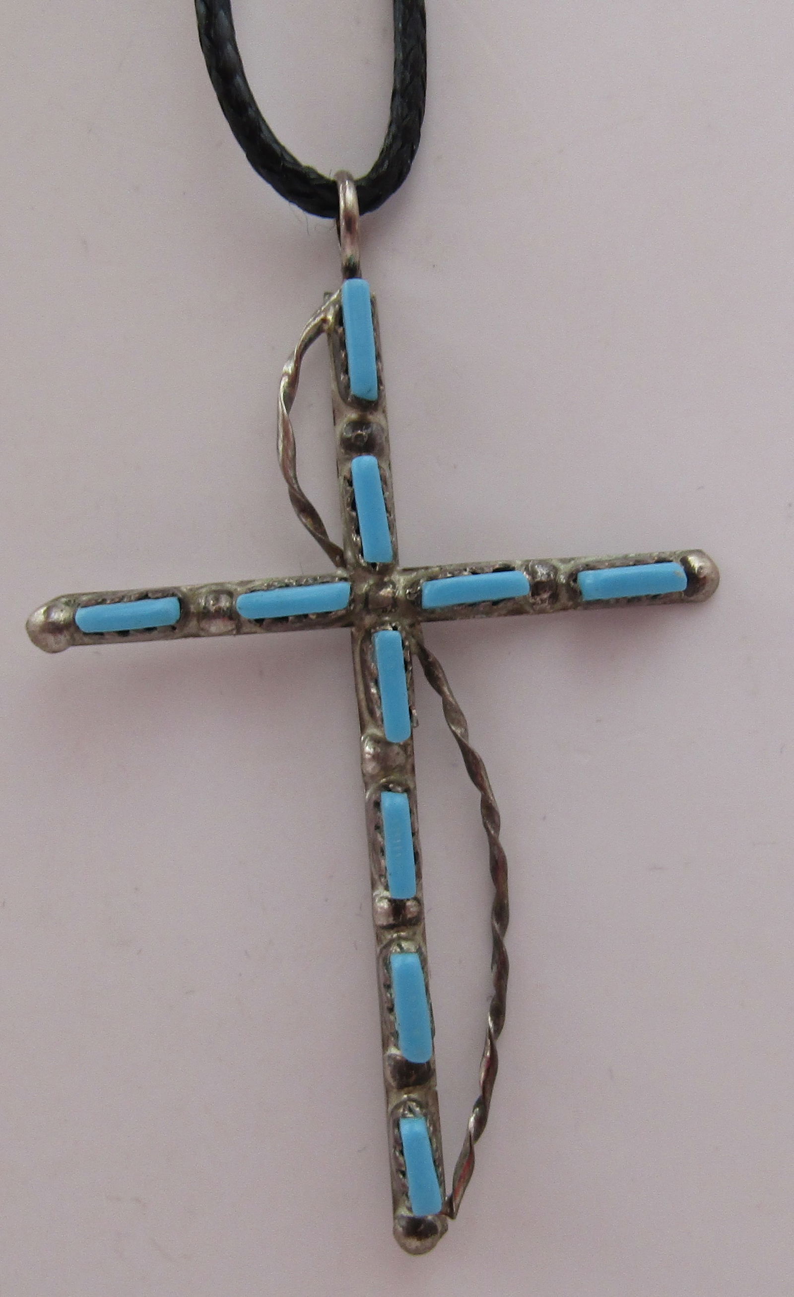 NEEDLEPOINT TURQUOISE CROSS PENDANT STERLING SILVE (1 of 3)