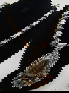 JM & CR TIGER EYE NECKLACE STERLING SILVER: VINTAGE ESTATE ARTISTS HALLMARKED "JM CR STERLING" JAMES MARTIN & . NATIVE AMERICAN SOUTHWEST NAVAJO INDIAN JEWELRY. MEASURES 26 INCHES LONG, PLUS STERLING BEAR PAW TIGER EYE PENDANT 2.5/8" DROP. WEIG