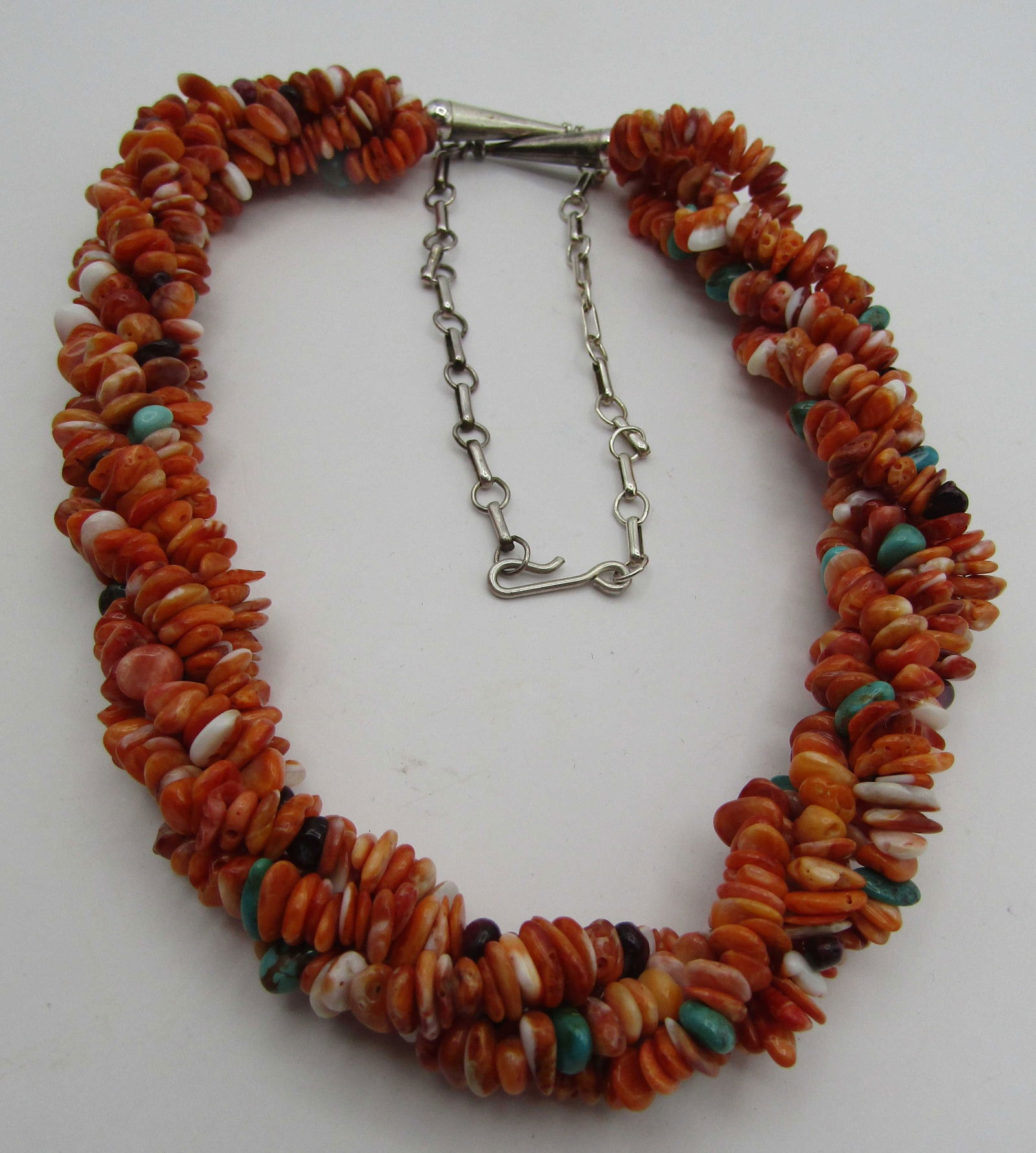 23"SOS TURQUOISE 4 STRAND NECKLACE STERLING SILVER (1 of 2)