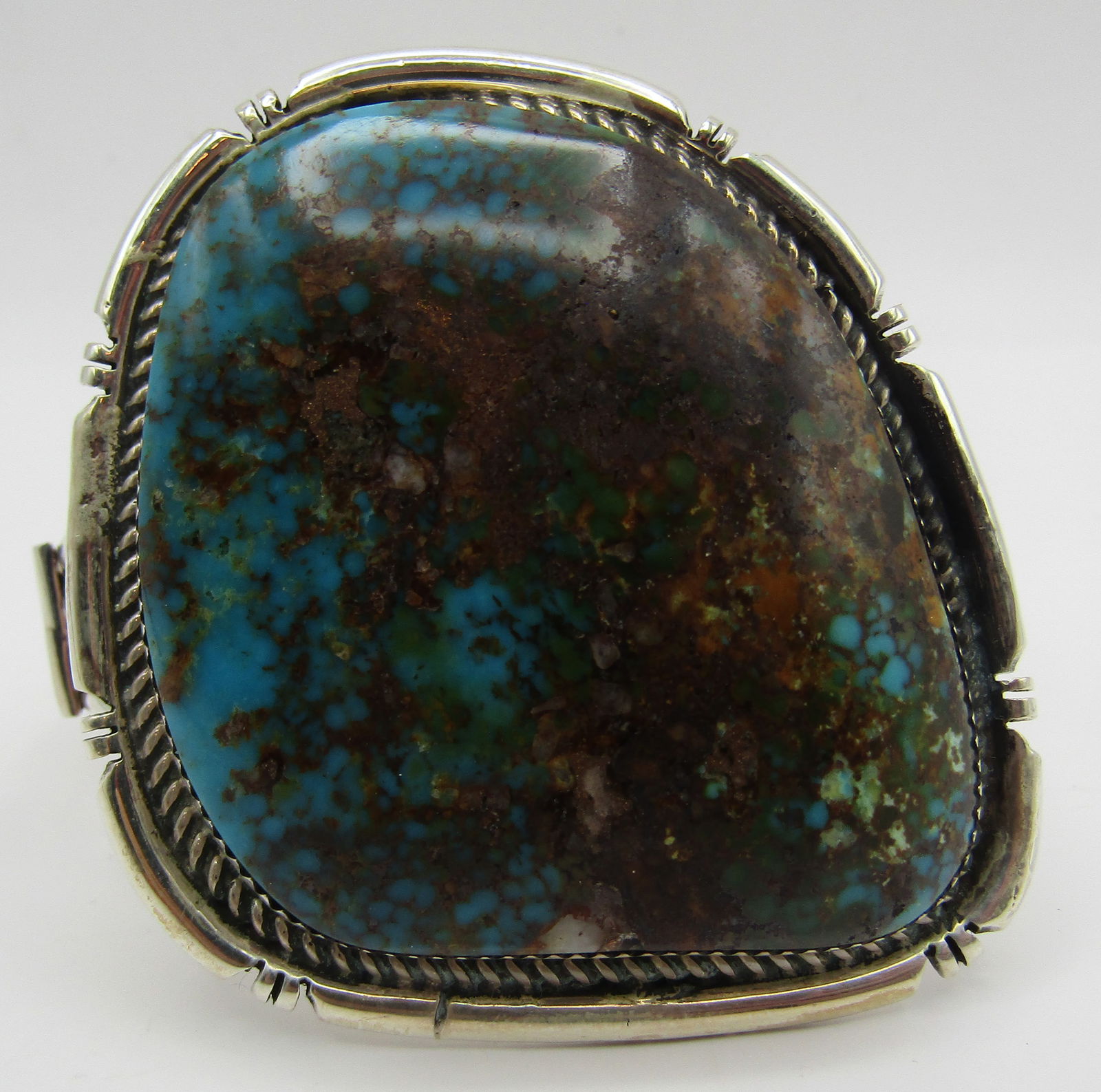 LARGE "EJ" TURQUOISE CUFF BRACELET STERLING SILVER (1 of 5)